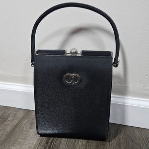 Vintage 90's Black Evening Handle Bag Purse Compartment Silver Clap Deta…